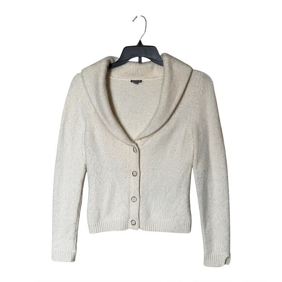 Ann Taylor Sweaters - Ann Taylor Ivory Angora Wool-Blend Button Front Cardigan With Collar Size Medium